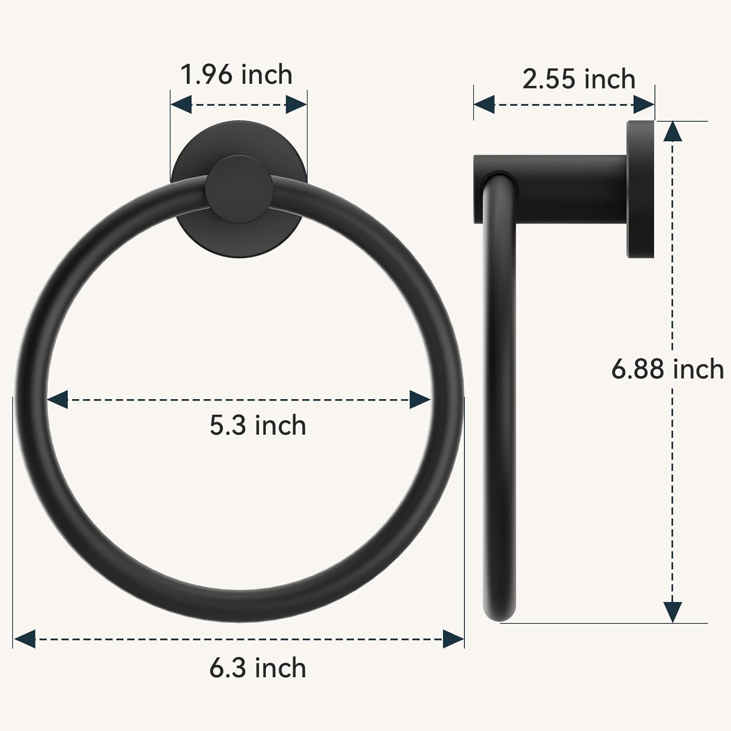 FORIOUS Paquete de 2 anillos negros para toallas de mano para baño montado en la pared, colgador de toallas de acero inoxidable, accesorio moderno