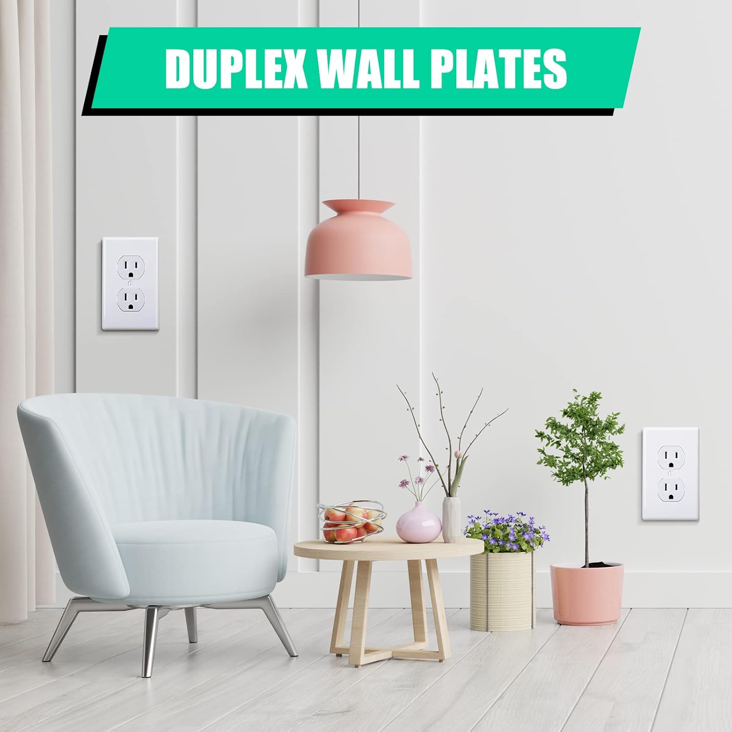 Hoteam Juego de 50 placas de pared dúplex, cubierta de toma de corriente eléctrica de 4.50 x 2.76 pulgadas, tamaño estándar para el hogar, 2 bandas,