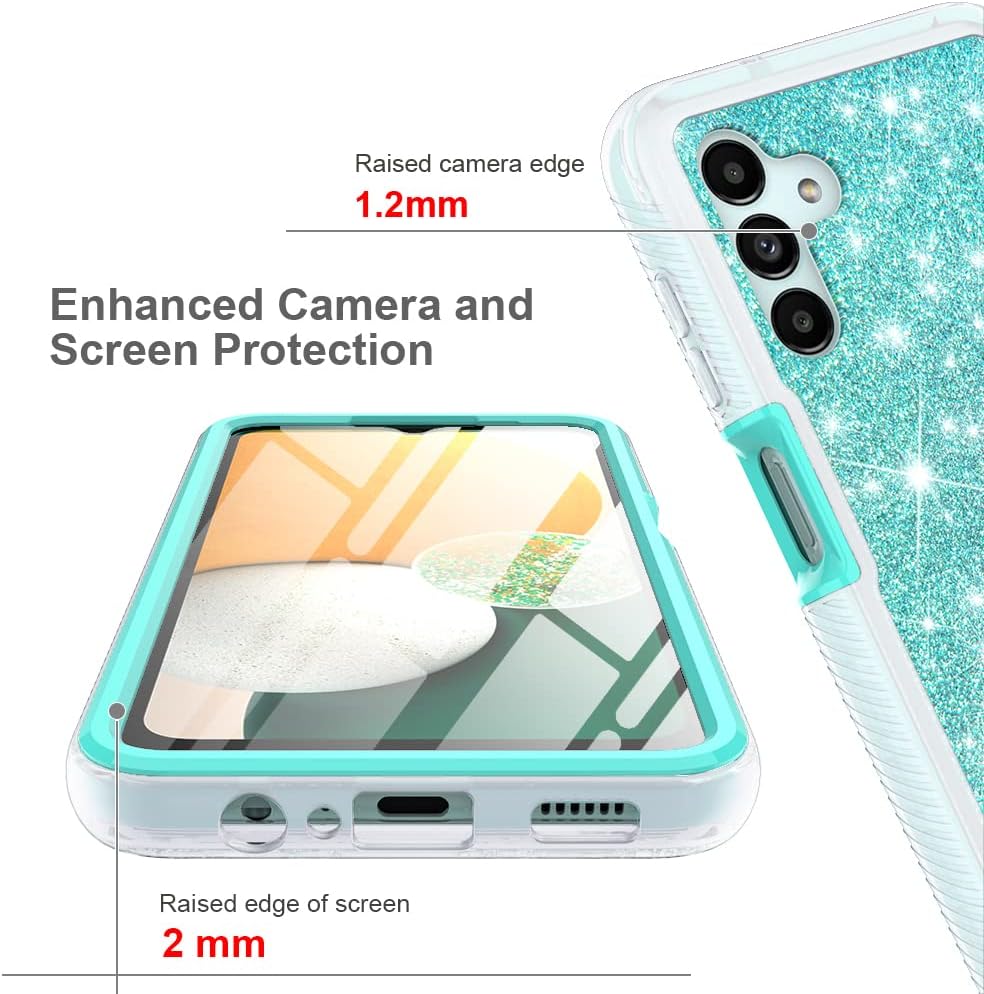 TJS Funda compatible con Samsung Galaxy A13 5G, con protector de pantalla integrado, cubierta protectora de cuerpo completo con purpurina y bonito