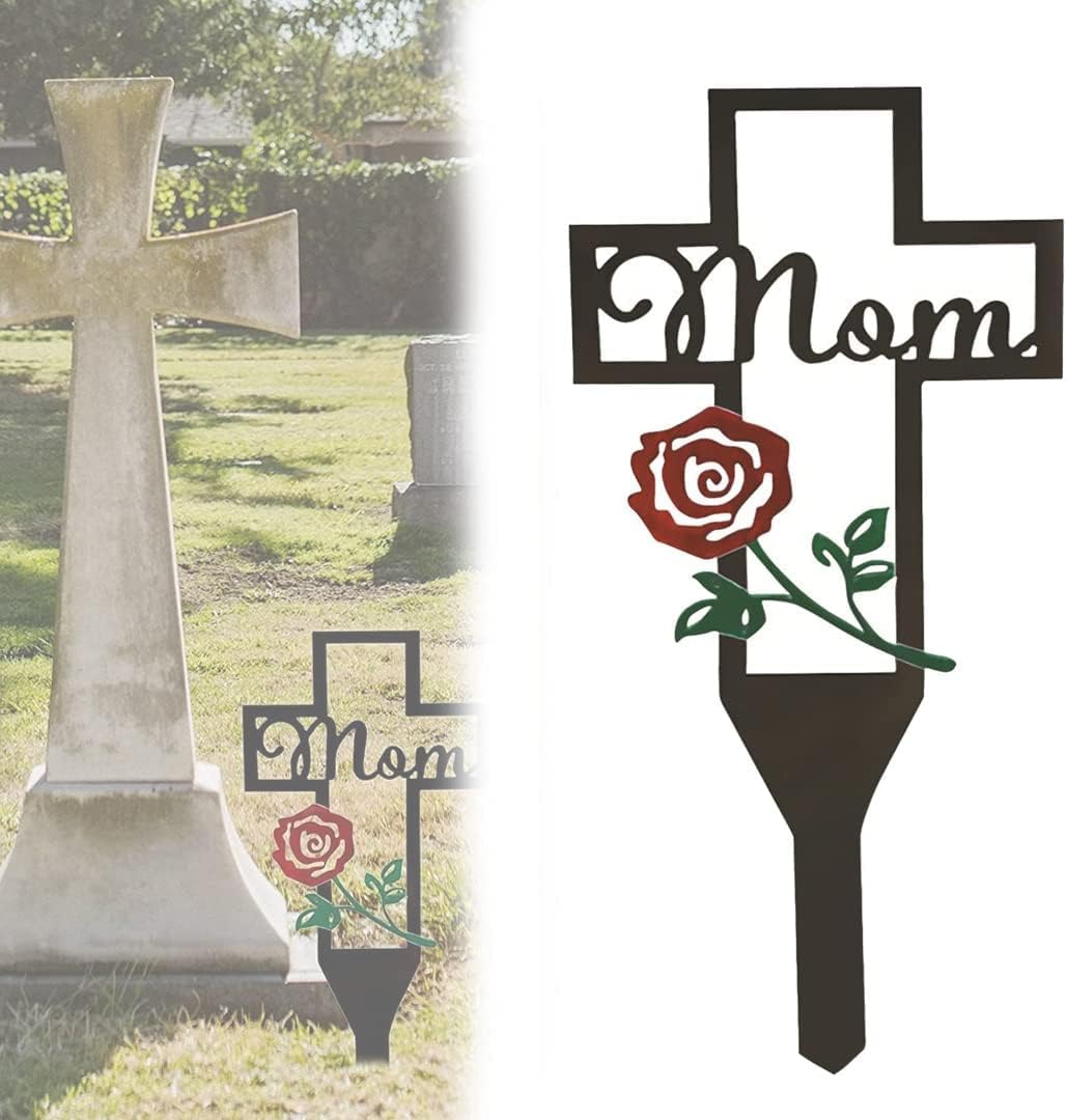Decoración de cementerio con cruz conmemorativa de metal, estaca conmemorativa de cementerio para padres, familiares y familiares fallecidos, regalo