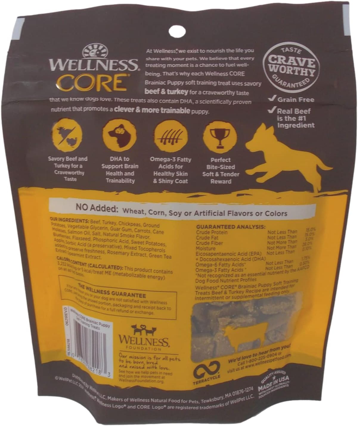 Wellness CORE Brainiac – Golosinas de entrenamiento suaves para cachorros, pavo de ternera, 2 unidades (5 onzas), juguete de cuerda y folleto de
