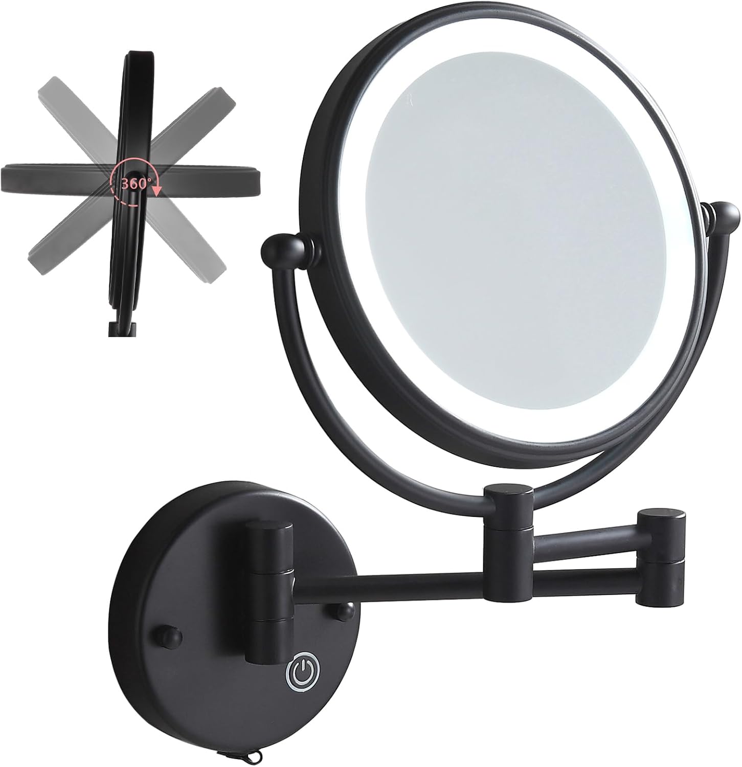 Espejo de maquillaje de 8 pulgadas con luces y aumento, espejo de aumento 1X10X con luz, rotación de 360 de doble cara, espejo de tocador de