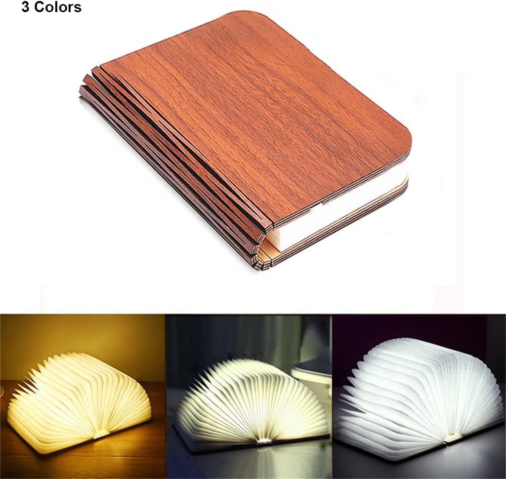 Lámpara de libro plegable novedad lámpara de mesa de madera portátil luz de escritorio LED linterna de papel con USB recargable para regalo