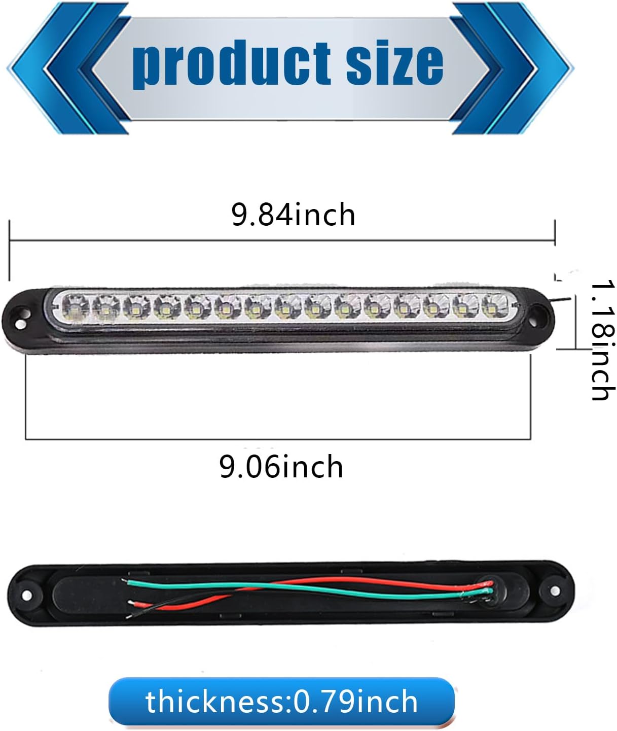 ZKFAR 2 barras de luz LED de freno para automóvil con 15 bombillas, 9.8 pulgadas x 1.1 pulgadas, impermeables, luces traseras de camión, lámparas