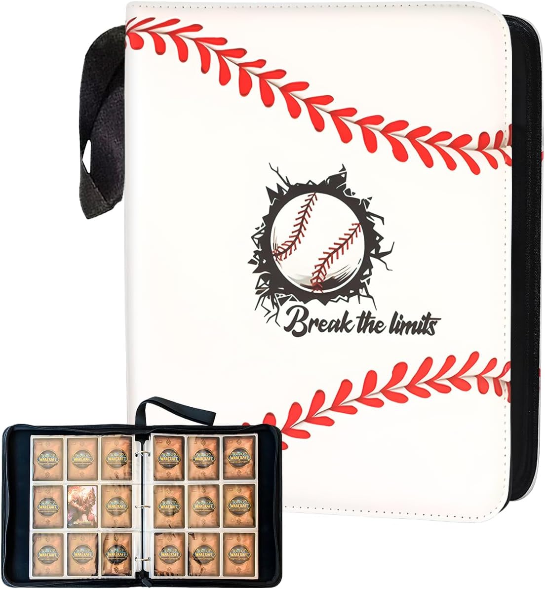 Generic Carpeta de tarjetas de béisbol con 9 bolsillos, material de piel sintética, capacidad para 900 tarjetas, 3 anillos, 50 hojas, color rojo