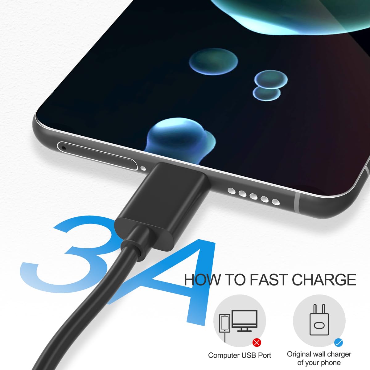 Cable USB C 3A de carga rápida, USB A a tipo C cable de carga para Samsung Galaxy S22 S21 S20 S10 S9 S8 Plus S10E, A10e A20 A50 A51 A71 A12 A11,