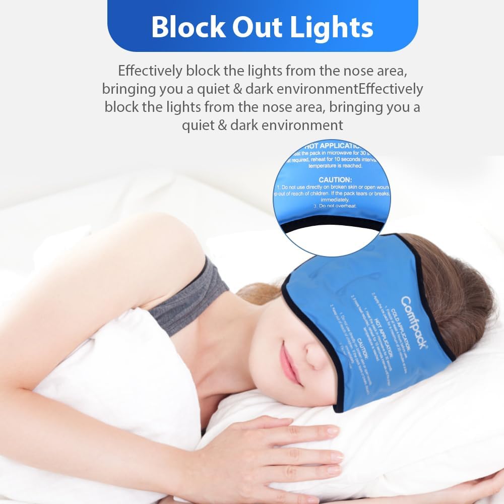 Comfpack Bolsa de hielo para la cabeza para migraña y dolor de cabeza, con respaldo de felpa suave, máscara de gel refrescante para terapia fría y