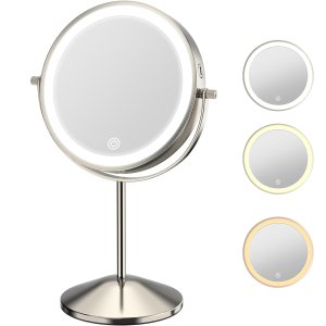 Espejo de maquillaje con aumento de luces, 10 x 8 pulgadas, recargable de doble cara LED, espejo de tocador con luces, rotación de aumento, espejo Espejo de maquillaje con aumento de luces, 10 x 8 pulgadas, recargable de doble cara LED, espejo de tocador con luces, rotación de aumento, espejo