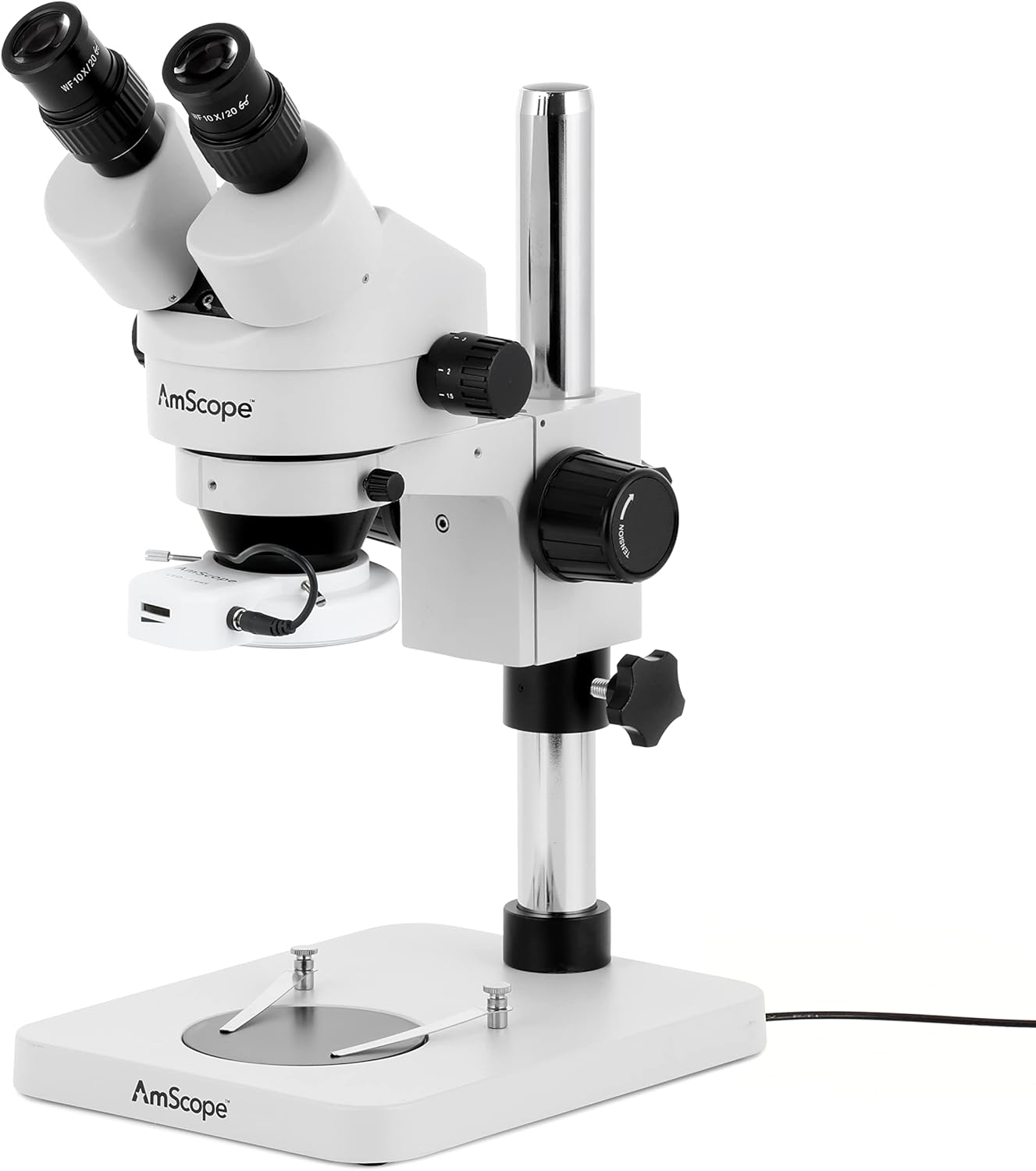 AmScope SM-1BSX-64S Microscopio profesional de zoom estéreo binocular, blanco y micrómetro digital Mitutoyo 293-340-30, pulgadasmétrico, parada de