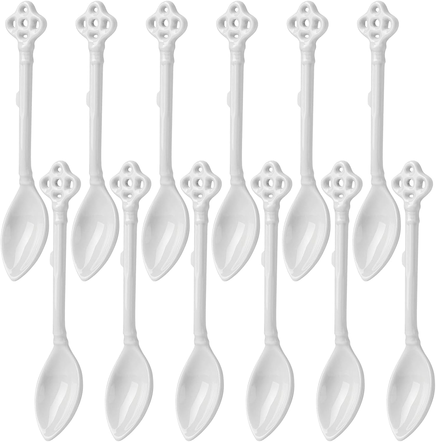 Juego de 12 cucharas de café de cerámica con mango largo, cucharas de café Demitasse de porcelana, cucharas de café pequeñas de porcelana (blanco)