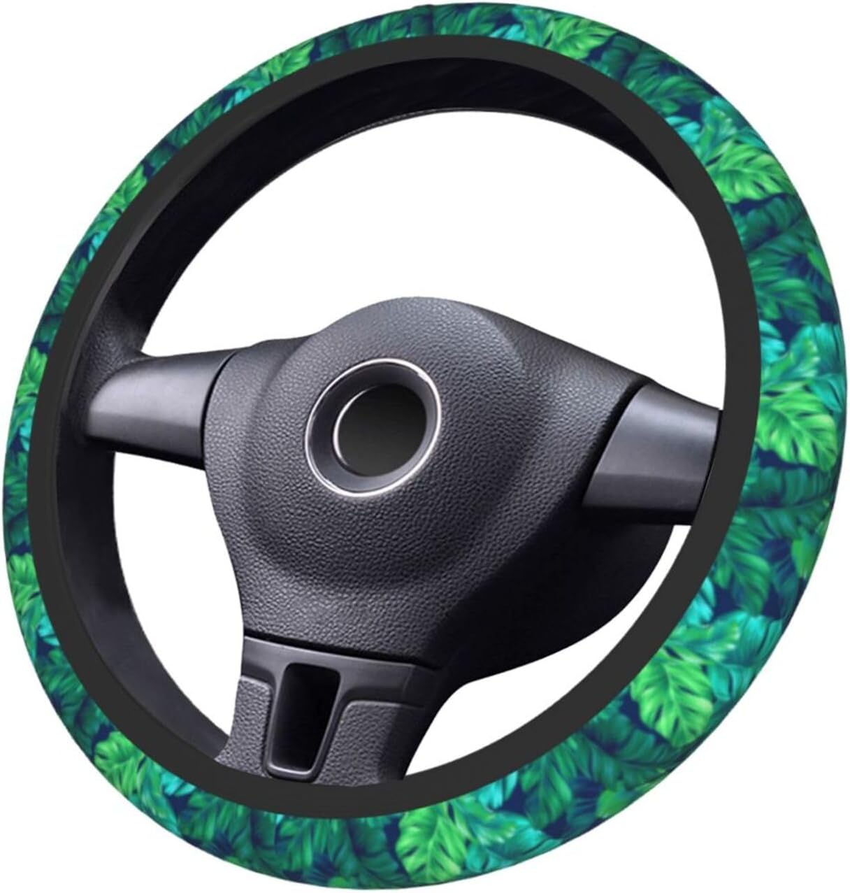 Funda de volante de verano con hojas hawaianas tropicales, diseño de hojas turquesas, accesorios de automóvil, lindos accesorios para mujeres y