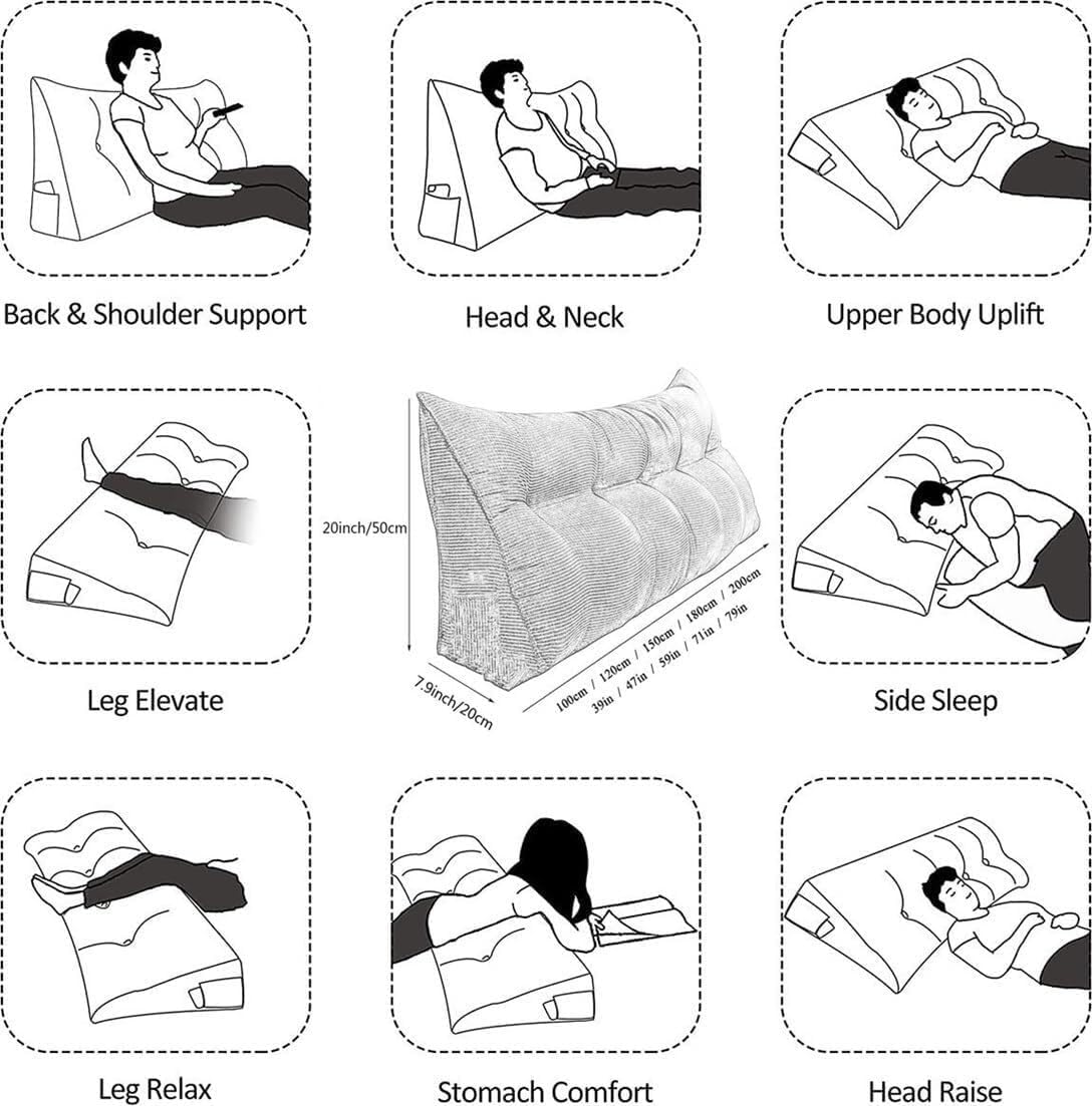 Almohada de cuña de terciopelo para cabecero de cama tamaño King, Queen, dobleindividual, cojín de cabecera triangular, respaldo grande, cuña