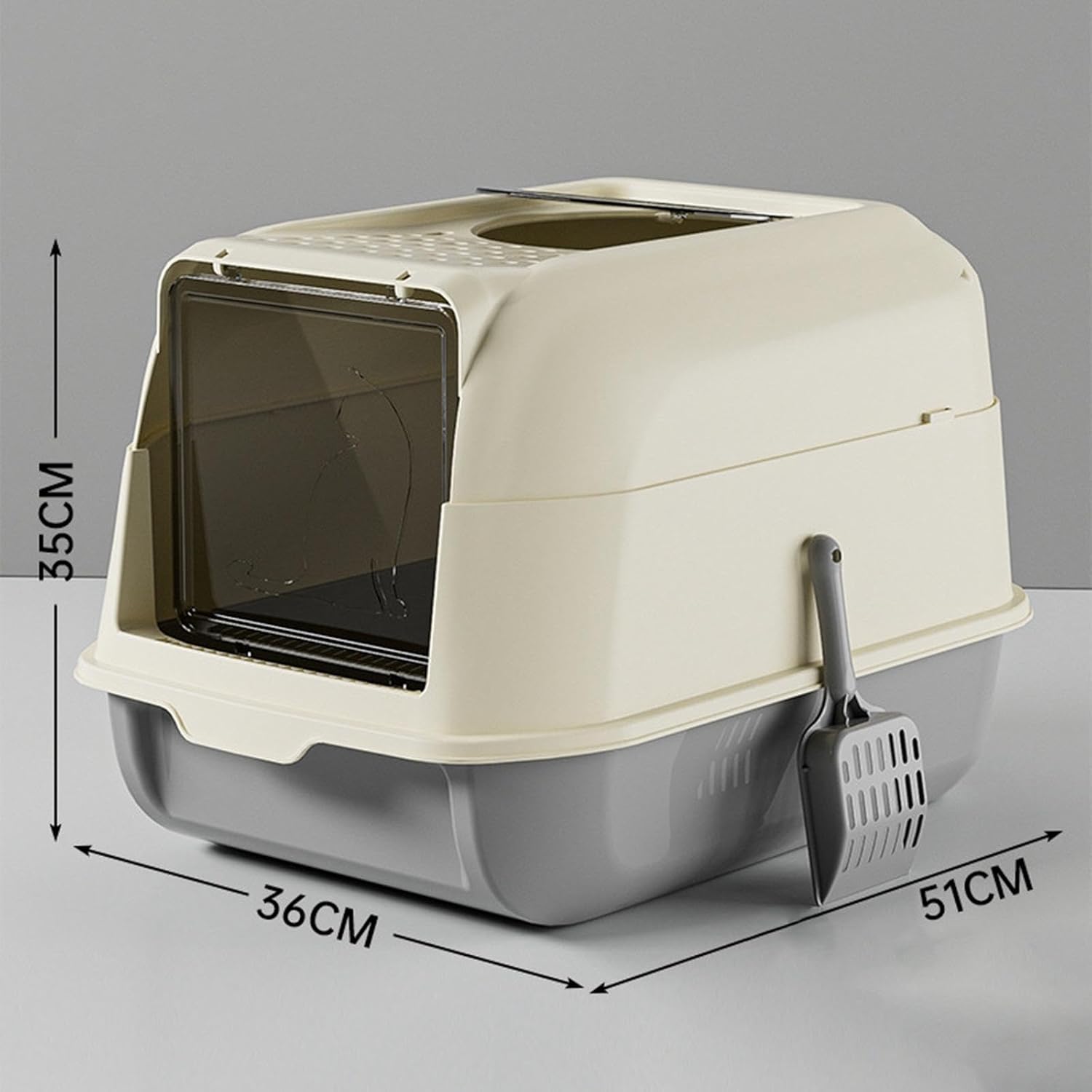 Caja de arena para gatos con tapa, inodoro para gatos, bandeja de arena de espacio grande cerrada con doble puerta, orinal para gatos en crecimiento