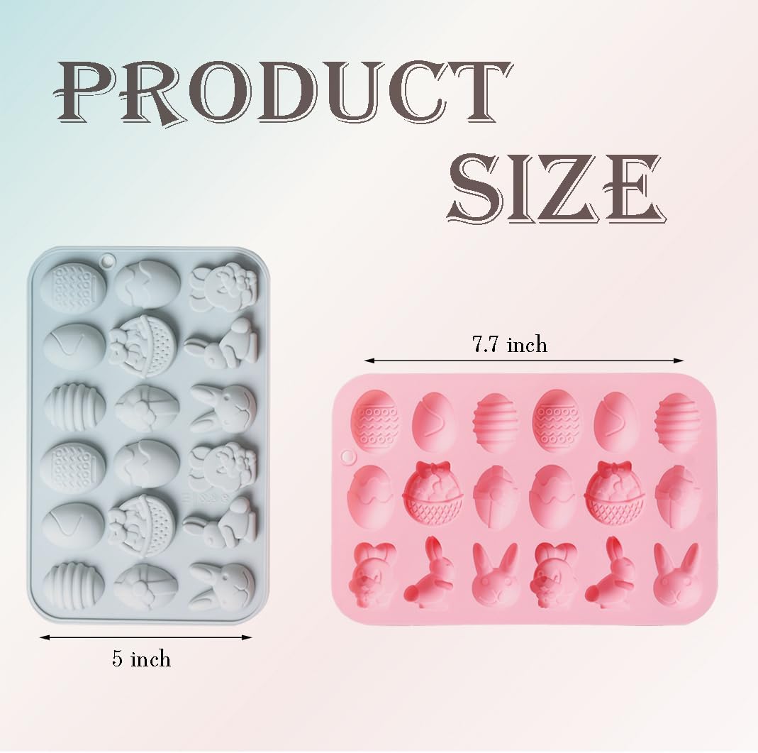 Juego de 2 moldes de silicona para chocolate de Pascua  36 cavidades de conejo, huevo, cabeza de conejo, formas de cesta, moldes antiadherentes de