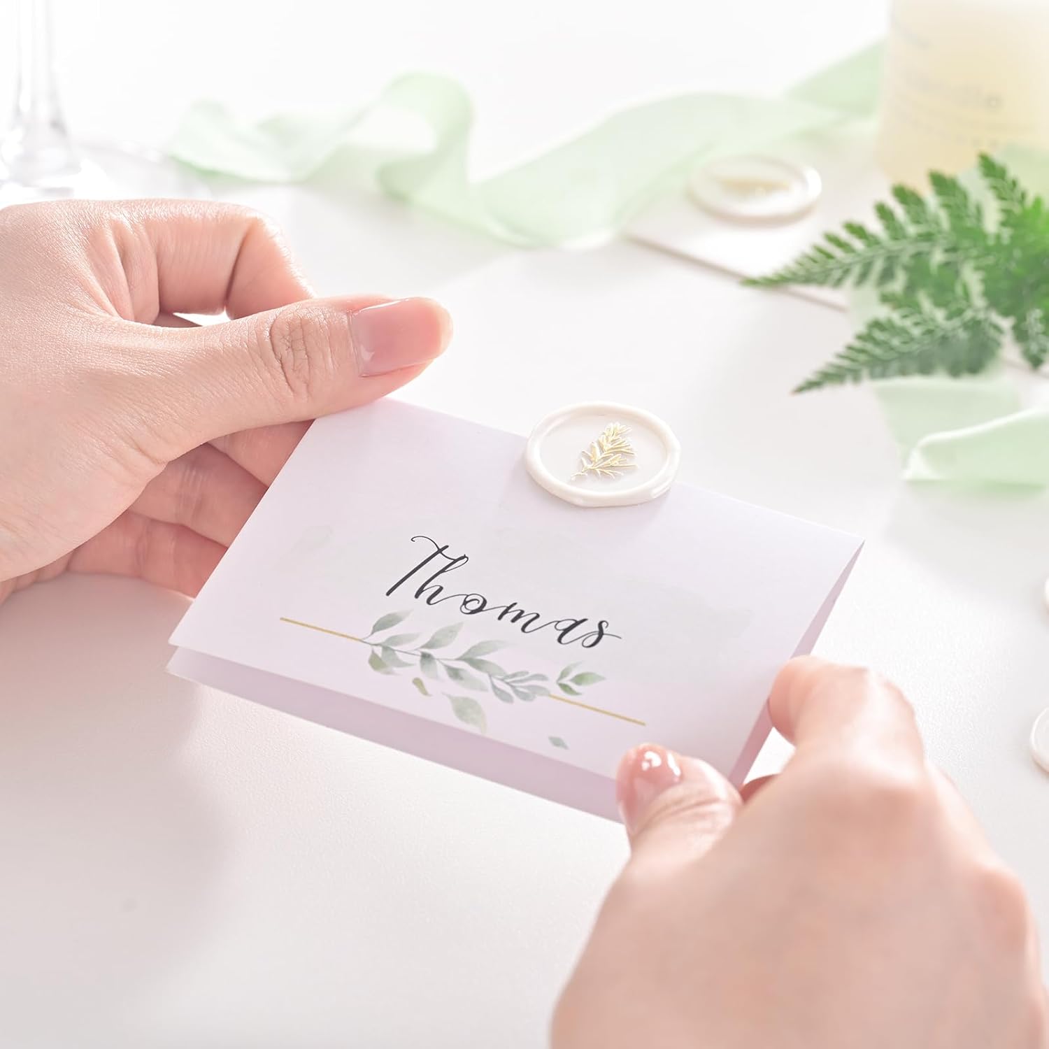 UNIQOOO Calcomanías de sello de cera, calcomanías de sello de invitación de boda de romero, 50 unidades autoadhesivas de color blanco perla con