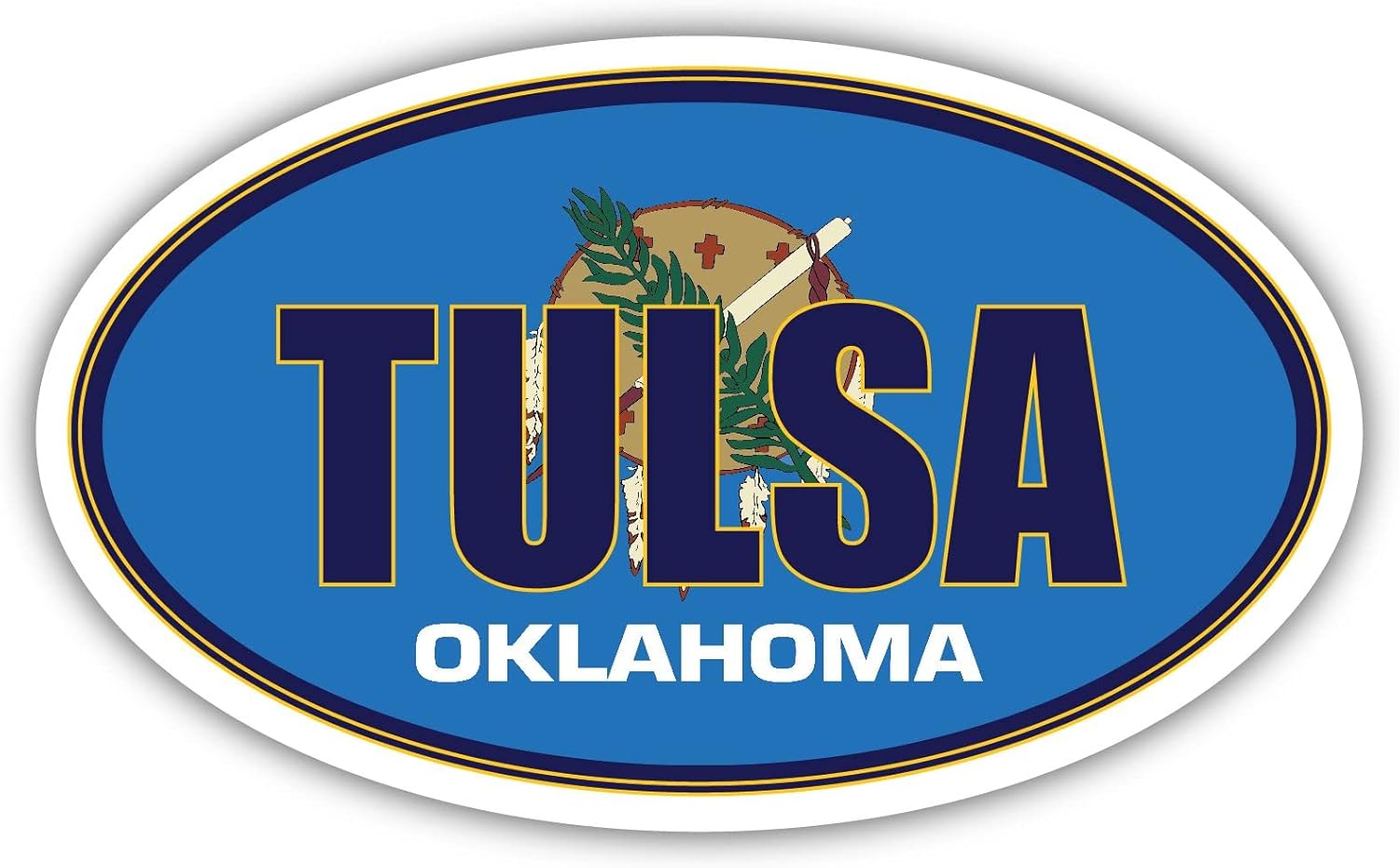Tulsa City Oklahoma State Flag  OK Flag Tulsa County Oval State Colors Adhesivo para parachoques de coche, 3 x 5 pulgadas
