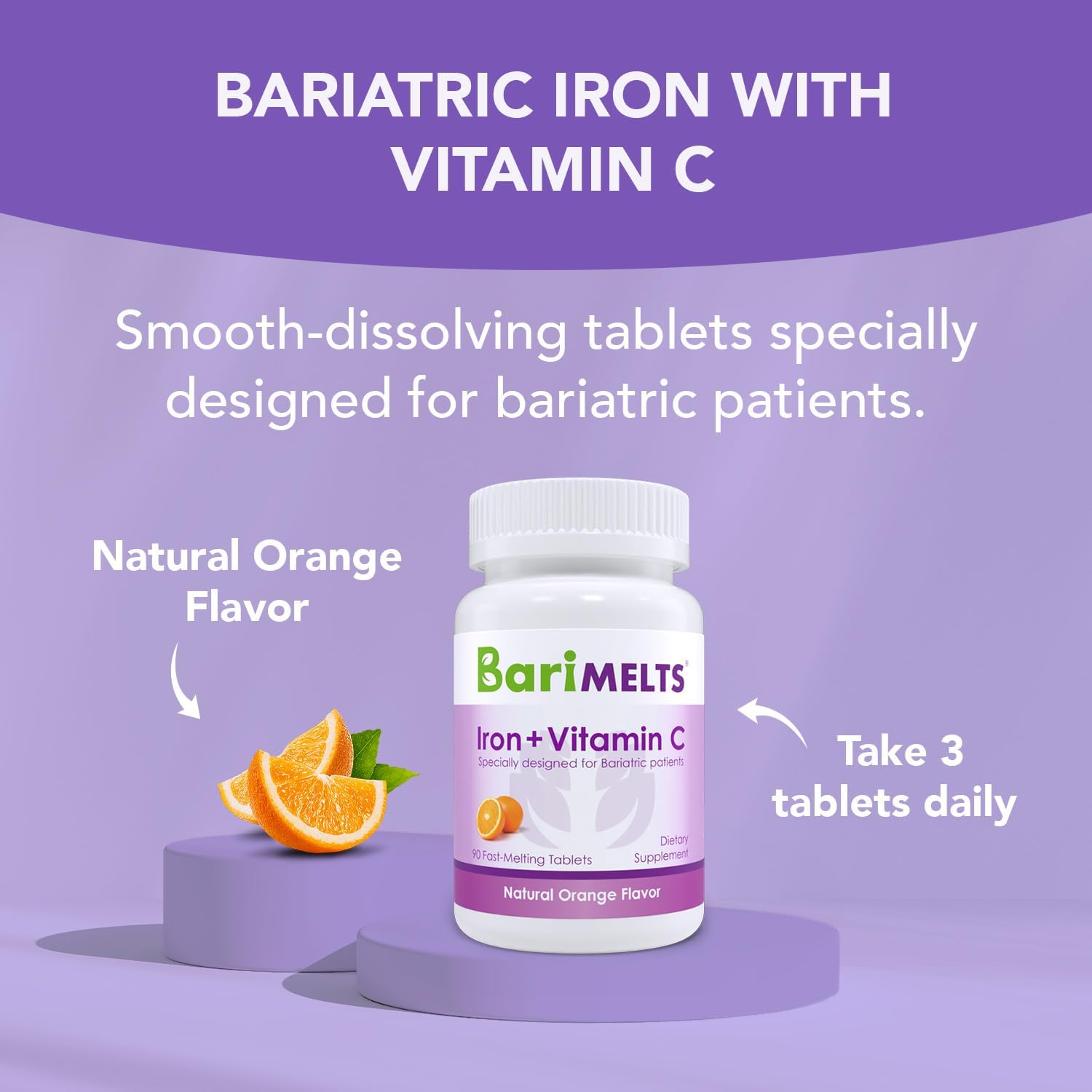 BariMelts Hierro con vitamina C vitaminas bariátricas solubles para pacientes WLS incluyendo bypass gástrico y gastrectomía de manga sabor naranja - Imagen 4