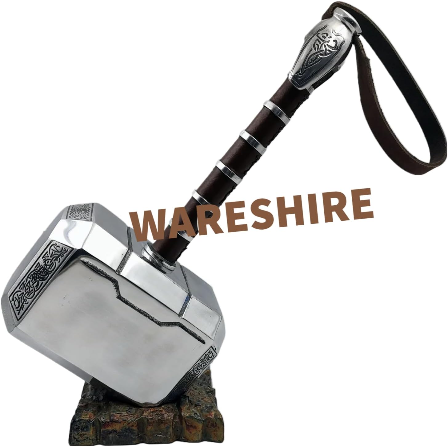 Martillo Mjolnir roto de metal de alta calidad, juego de rol, coleccionable a escala 11, réplica de cosplay con base de exhibición