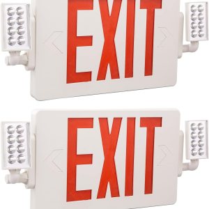 Paquete de 2 luces LED rojas de emergencia, con certificación UL, dos luces LED de salida de emergencia ajustables con batería de respaldo, Paquete de 2 luces LED rojas de emergencia, con certificación UL, dos luces LED de salida de emergencia ajustables con batería de respaldo,
