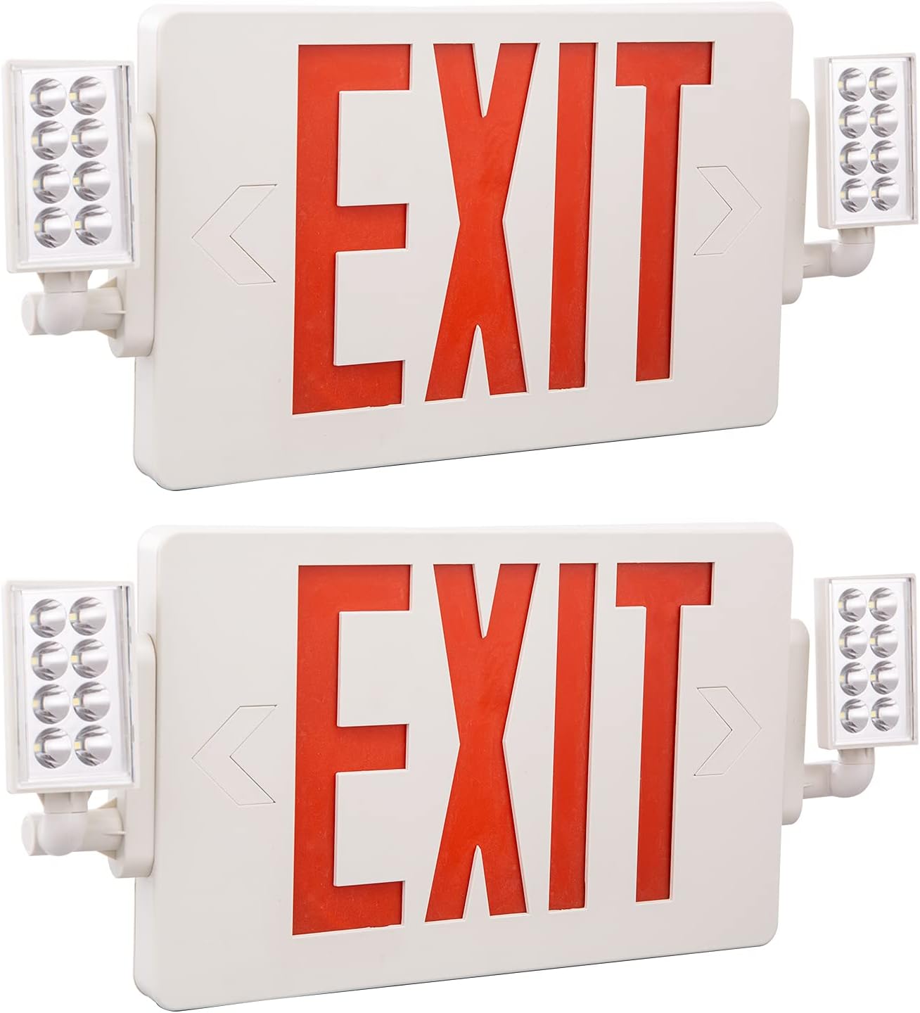Paquete de 2 luces LED rojas de emergencia, con certificación UL, dos luces LED de salida de emergencia ajustables con batería de respaldo,