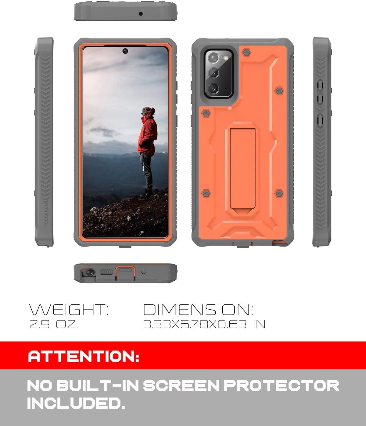 ArmadilloTek Vanguard – Funda diseñada para Samsung Galaxy Note 20 5G (versión 2020) de grado militar, cuerpo completo, resistente, con soporte