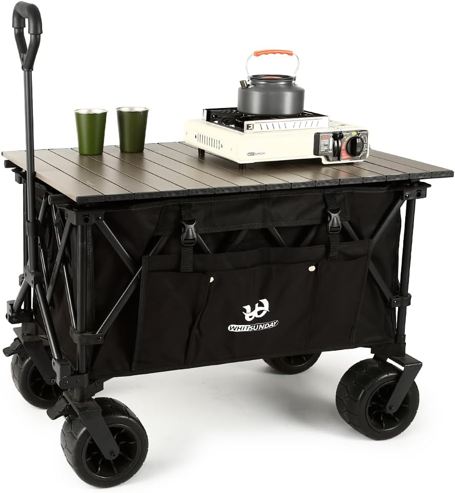Whitsunday Carro plegable de gran capacidad, carrito de playa, picnic al aire libre, ruedas todo terreno, resistente, para comestibles, jardinería,