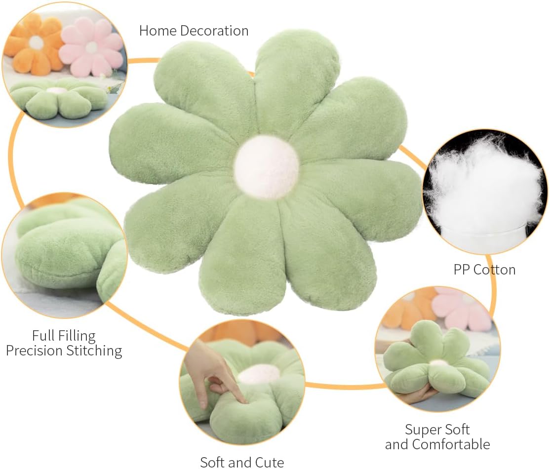 Almohada de flores, almohadas negras de 17.7 pulgadas, almohadas decorativas negras, almohada de flores, cojines de piso de flores para lectura y