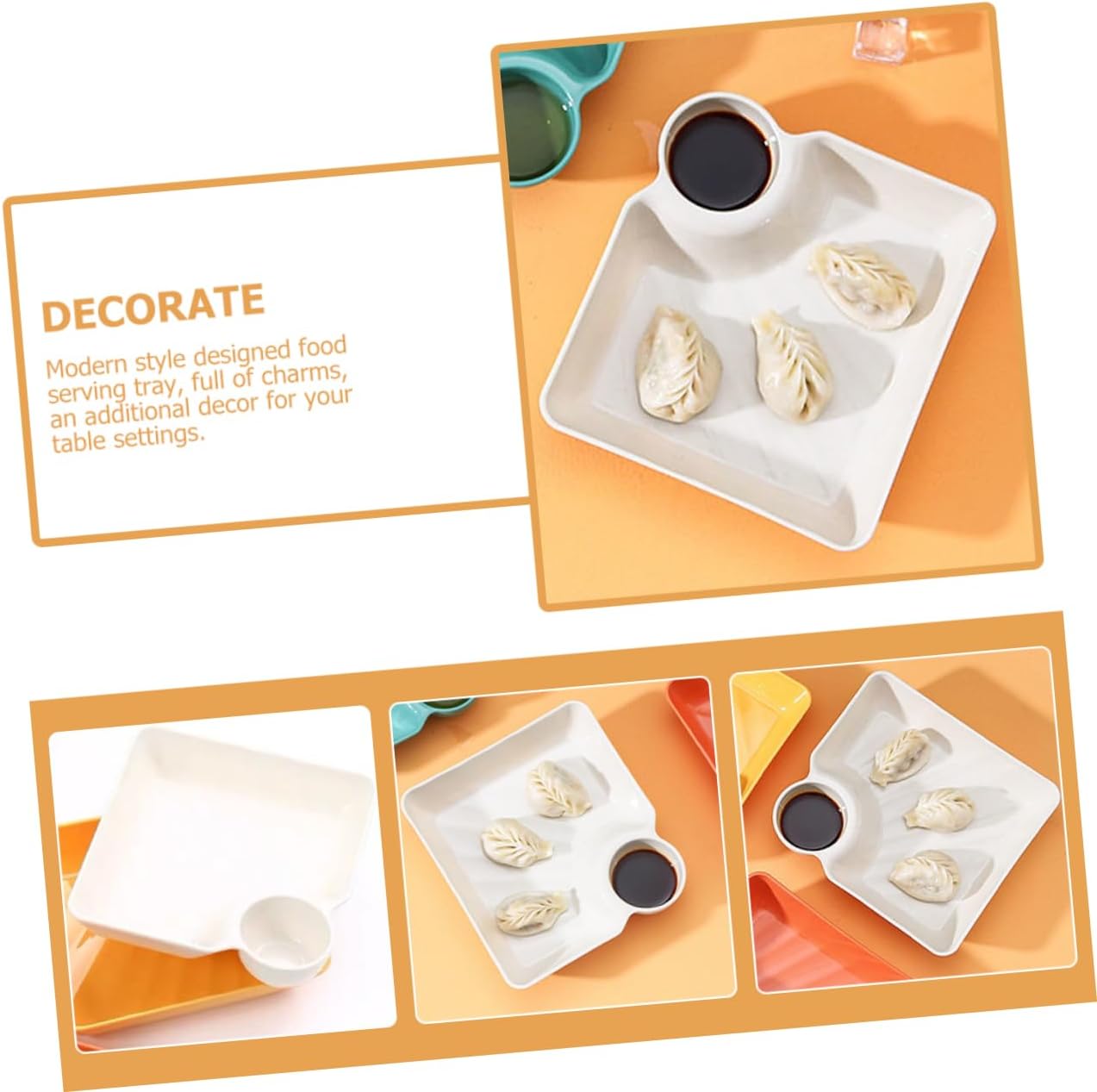 HOMSFOU 4 unidades de bandeja de bolas de masa para servir chips y platos de aperitivos platos de condimentos cuadrados platos para servir con