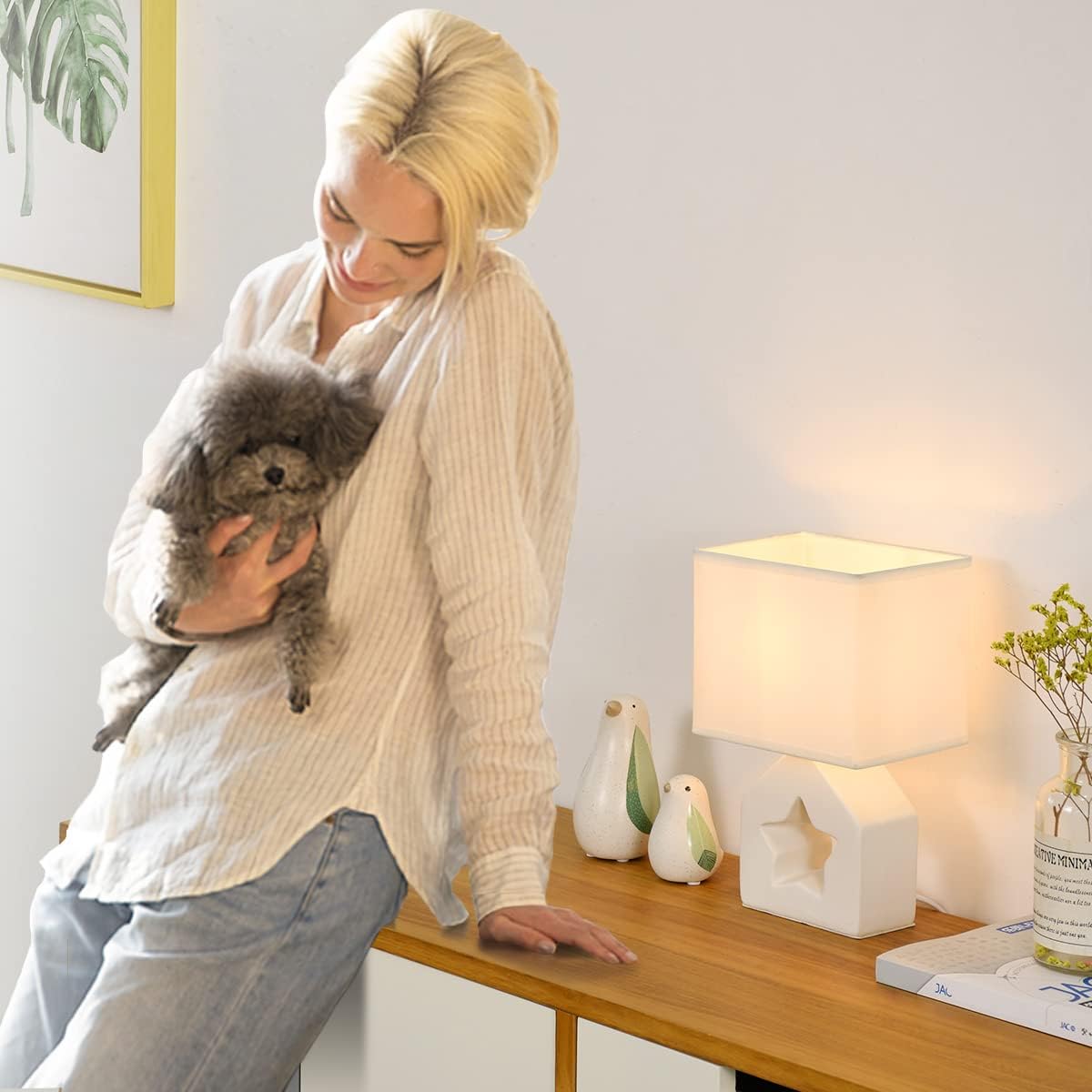 Lampwell Vera – Lámpara de mesa pequeña para sala de estar como lámpara de mesita de noche para dormitorio, lámpara de mesa moderna de cerámica,