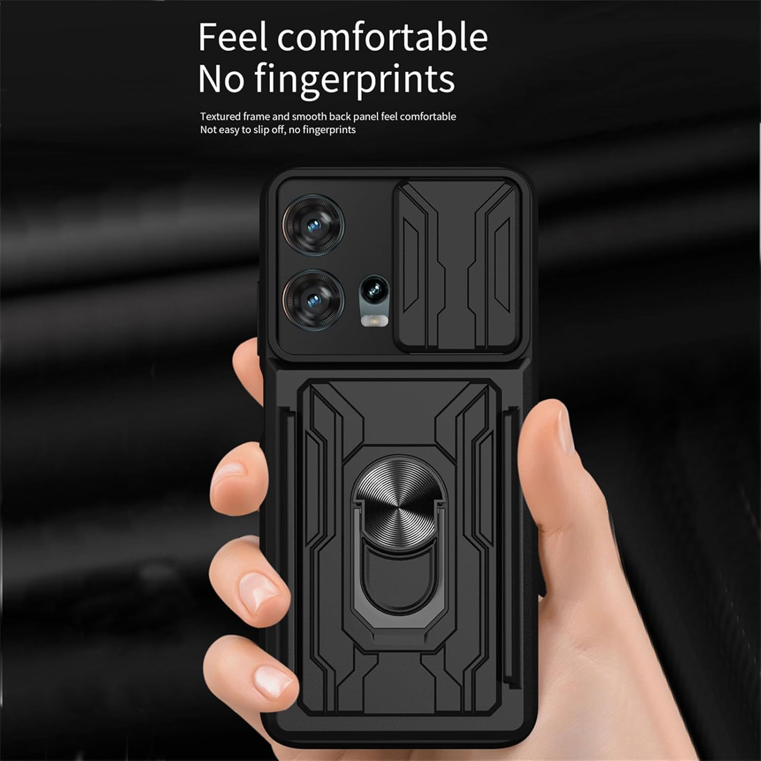 Compatible con Motorola Edge 30 Fusion 5G para hombres, cubierta de lente de cámara deslizante tarjetero extraíble con anillo giratorio para montaje