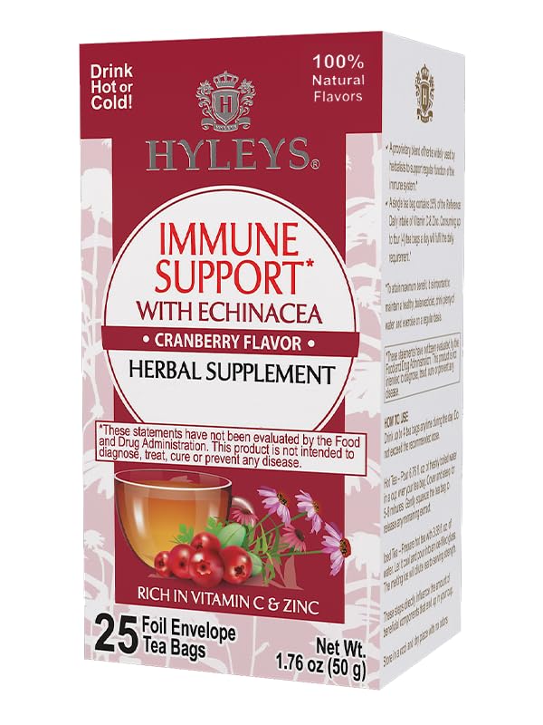 Hyleys – Té de inmunidad con sabor a arándano y equinácea, 25 bolsas de té (paquete de 1), apoya tu sistema inmunológico