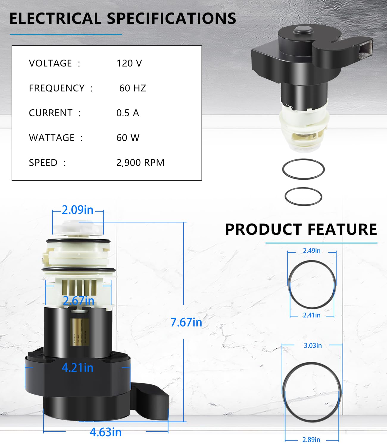 154844101 Kit de motor de repuesto de motor de bomba de circulación para lavavajillas compatible con Frigidaire, Kenmore, Crosley, Kelvinator