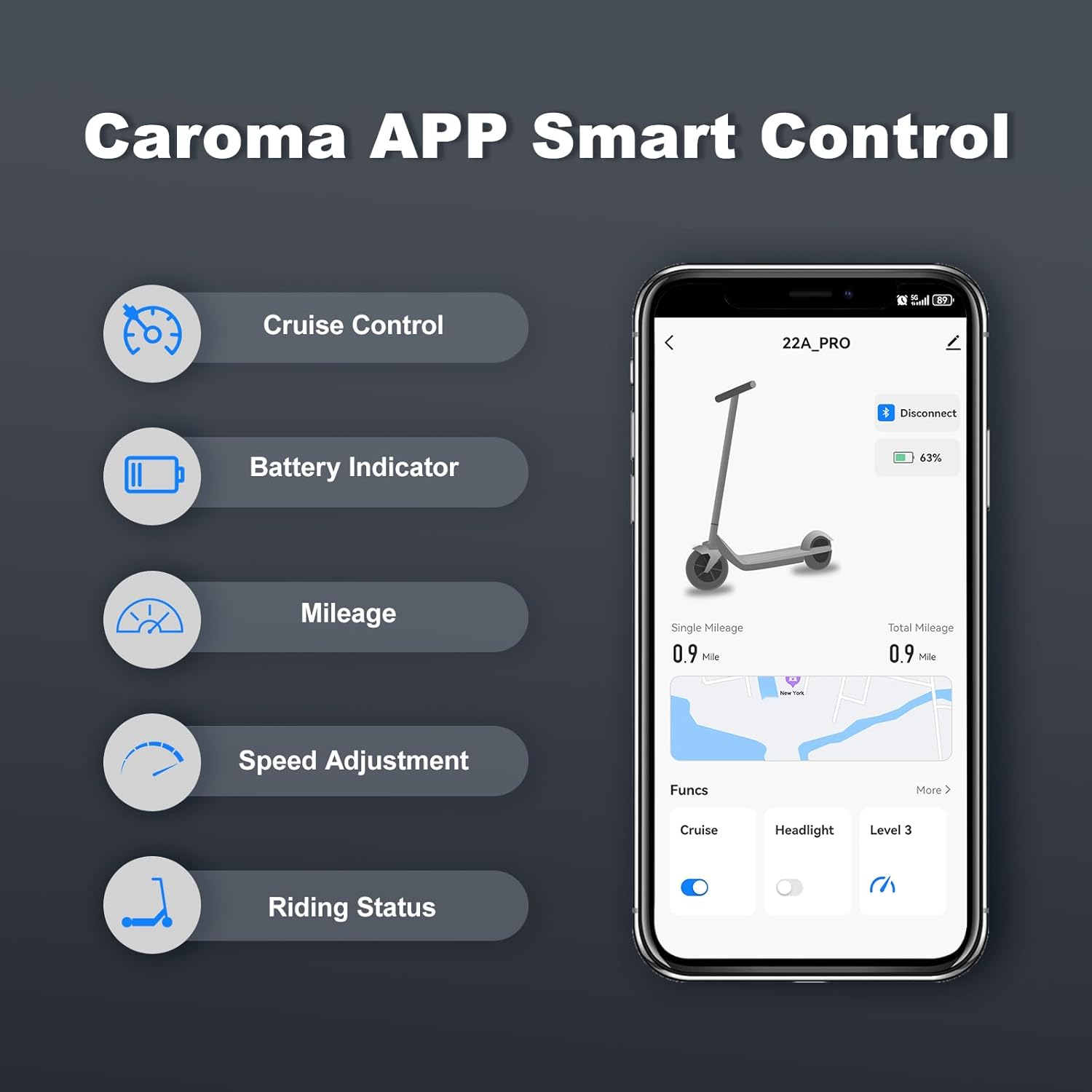 Caroma Electric Scooter, 500W Motor, 25 Miles Range & 20Mph, 10″ Solid Tires Electric Scooter Adults, Foldable Commuting E Scooter with Cruise