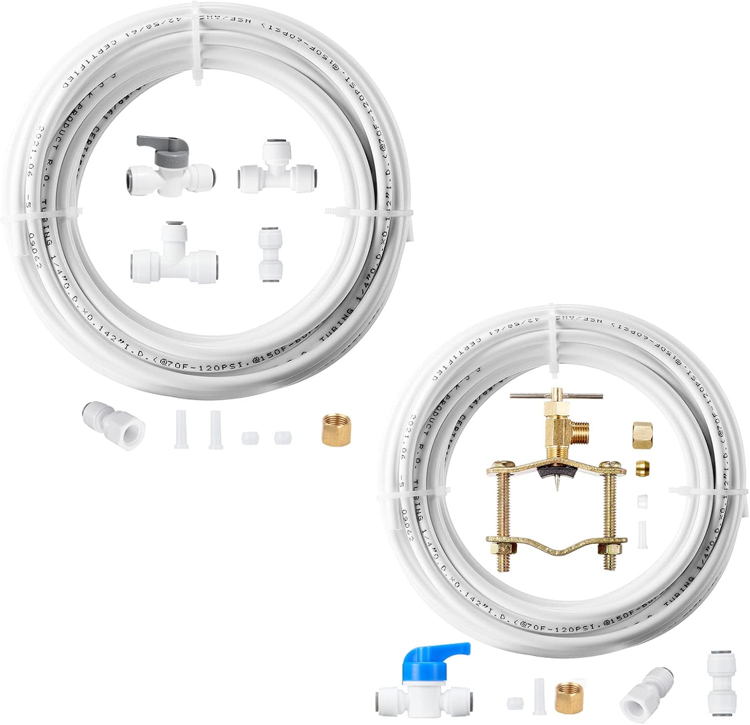 2 paquetes de línea de agua para máquina de hielo, línea de agua de 14 pulgadas de diámetro exterior de 25 pies con accesorios rápidos + válvula de
