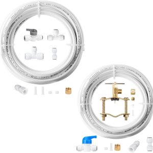 2 paquetes de línea de agua para máquina de hielo, línea de agua de 14 pulgadas de diámetro exterior de 25 pies con accesorios rápidos + válvula de 2 paquetes de línea de agua para máquina de hielo, línea de agua de 14 pulgadas de diámetro exterior de 25 pies con accesorios rápidos + válvula de
