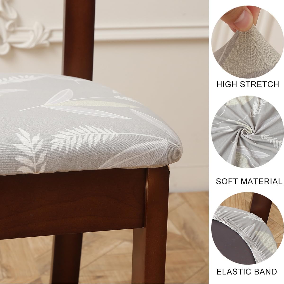 Juego de 6 fundas de asiento para silla, elásticas, estampadas, para comedor, cuadradas, extraíbles y lavables, fundas de cojín para cocina, oficina