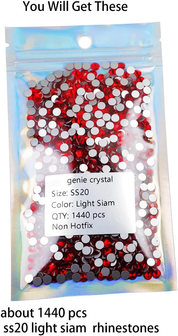 genie crystal ss 20 diamantes de imitación rojos, 1440 unidades, 10 diamantes de imitación de cristal siam grueso de 0.197 in, gemas de corte