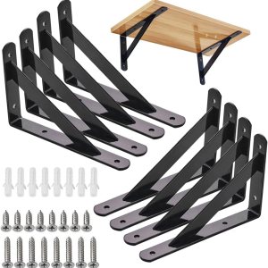 8 soportes de estante resistentes triangulares, soportes de estantería de ángulo recto montados en la pared, color negro, 6 pulgadas (8) 8 soportes de estante resistentes triangulares, soportes de estantería de ángulo recto montados en la pared, color negro, 6 pulgadas (8)