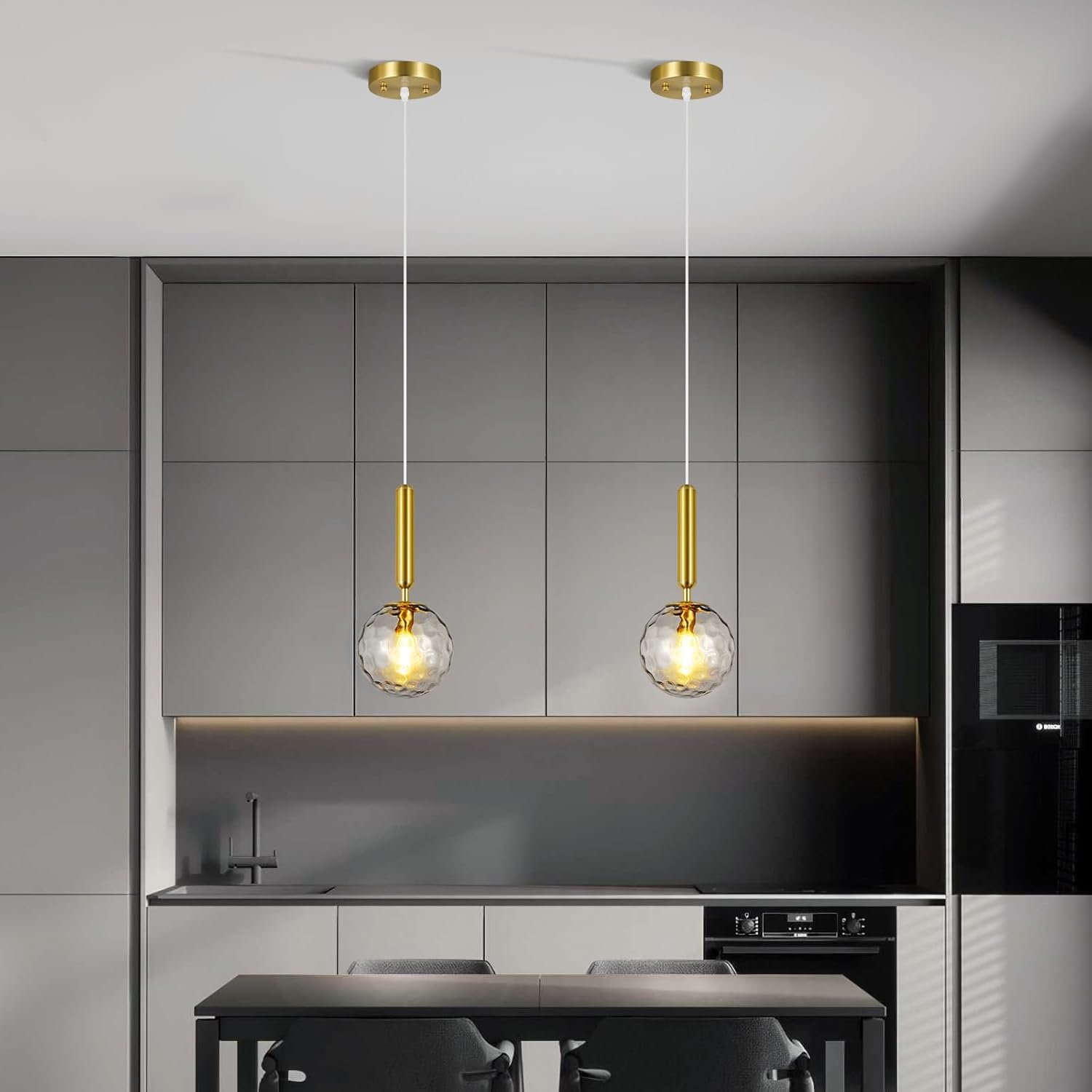 Lámpara colgante moderna dorada para isla de cocina de mediados de siglo con globo colgante de cristal transparente para sala de estar, dormitorio,