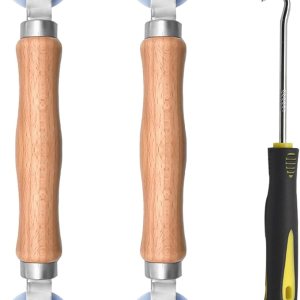 BAYTORY Herramienta de pantalla de 3 piezas, herramienta de rodillo estriado para ventana con mango de madera y ruedas de rodamiento de nailon, kit BAYTORY Herramienta de pantalla de 3 piezas, herramienta de rodillo estriado para ventana con mango de madera y ruedas de rodamiento de nailon, kit