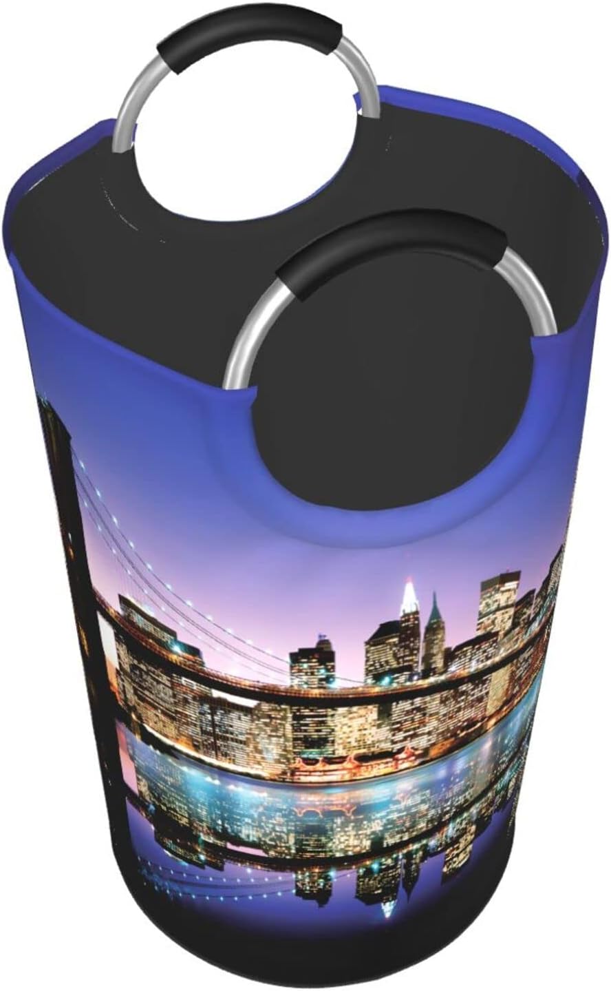Cesta de lavandería con asas, plegable, duradera, para almacenamiento de ropa sucia, organizador de lavandería, New York Manhattan Night Brooklyn