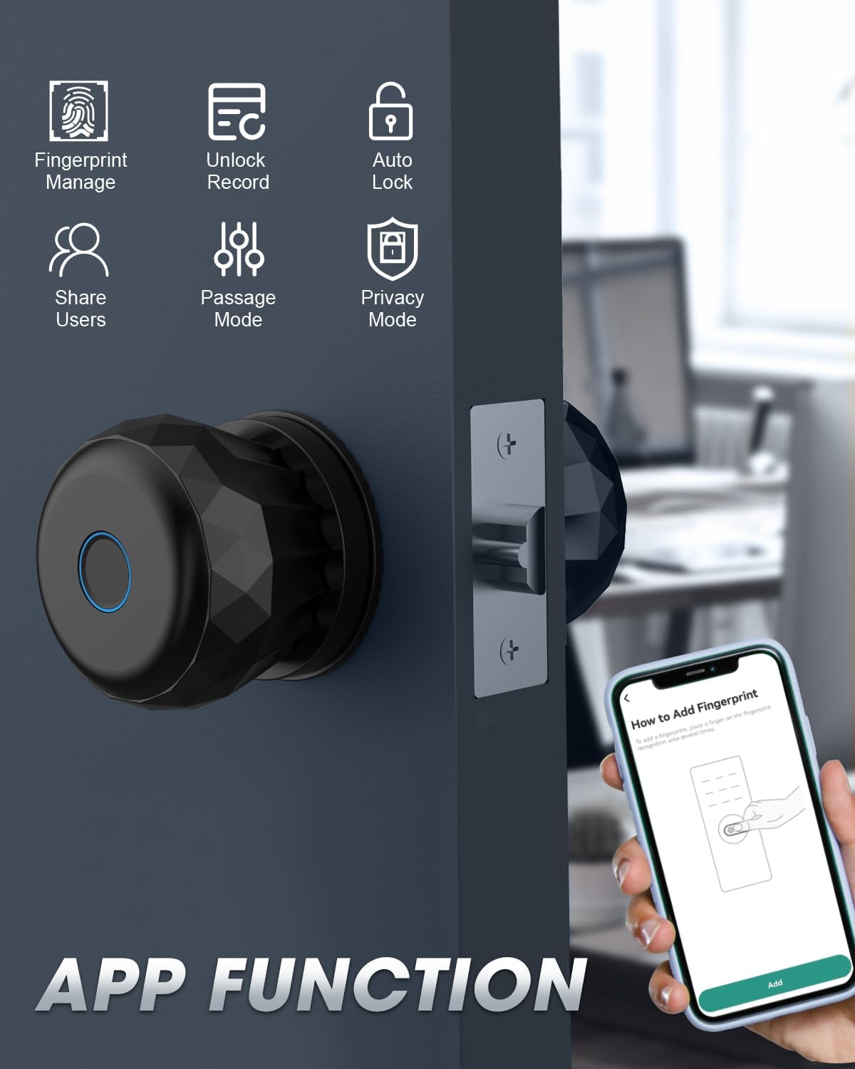 Cerradura de puerta inteligente con huellas dactilares, perilla de puerta inteligente, perillas de puerta con impresión de dedos con control de