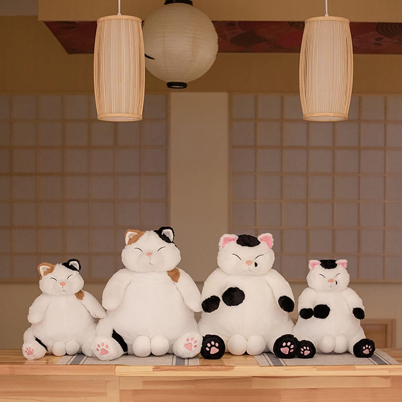Almohada de peluche de gato japonés perezoso, peluche de gato con bolas, lindo muñeco de peluche de gato de dibujos animados, regalos de fiesta de