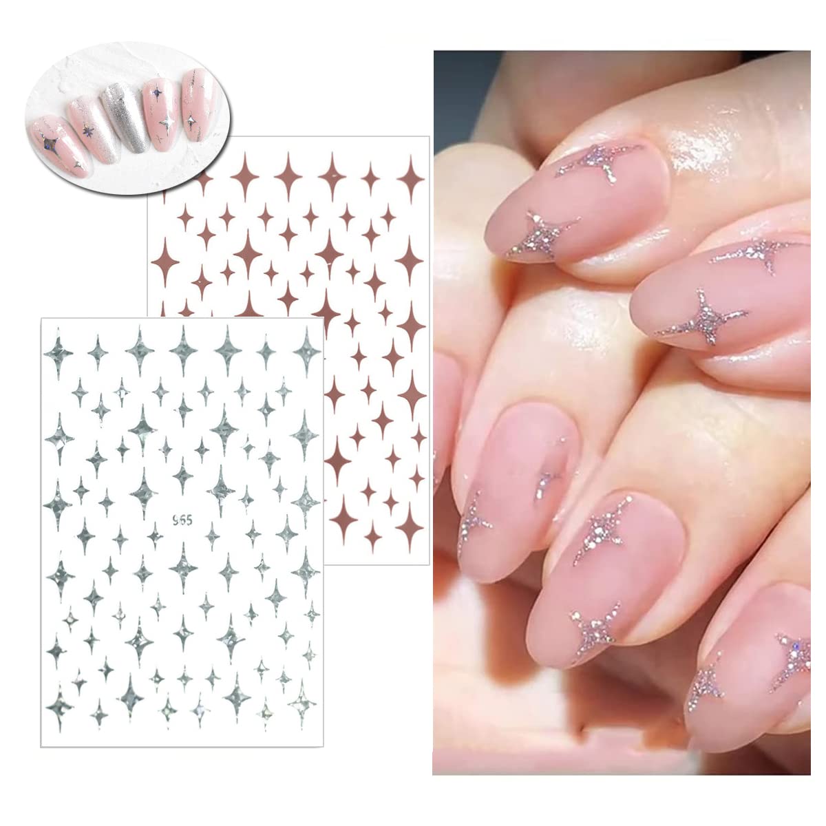 7 hojas de calcomanías de arte de uñas de estrella, calcomanías de diseño autoadhesivo 3D, calcomanías de lujo para arte de uñas, suministros de