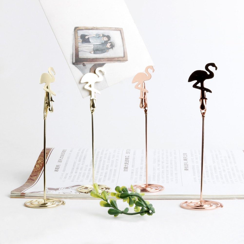 10 soportes para números de mesa, con nombre y lugar de nombre, clips de notas de menú de flamenco, para recuerdos de fiesta de boda, oro rosa