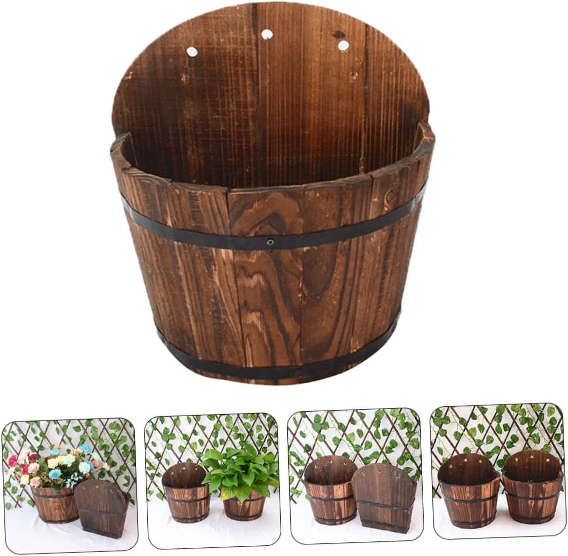 KONTONTY Macetero de madera sintética para decoración del hogar, maceta rústica, maceta colgante de pared, maceta retro para interiores, maceta
