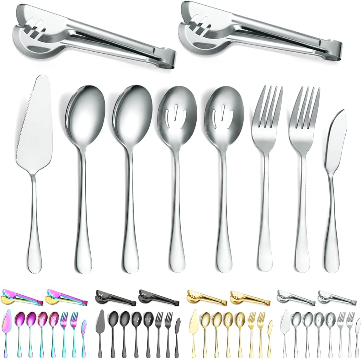 Cucharas para servir, los utensilios de acero inoxidable Kyraton incluyen 2 cucharas de servir, 2 cucharas de servir ranuradas, 2 tenedores para