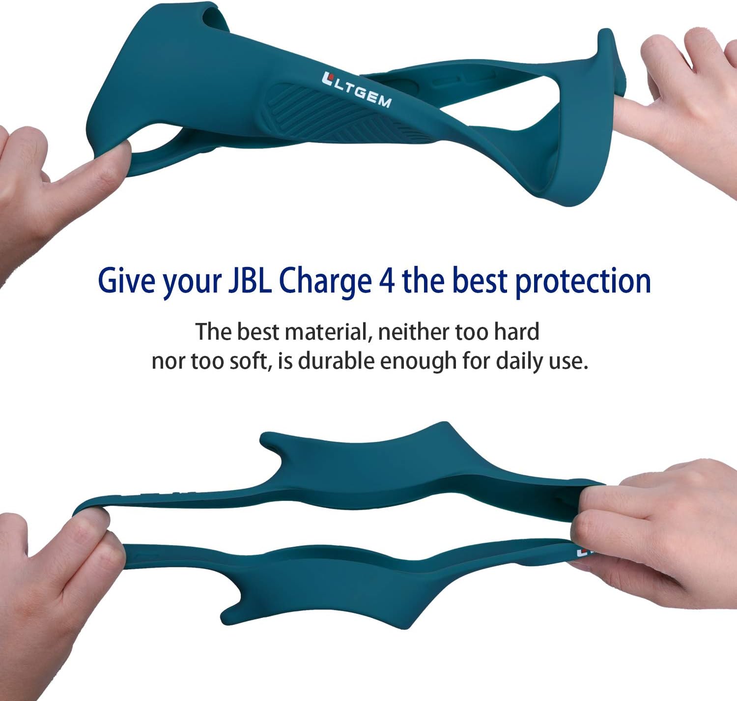 LTGEM Funda de silicona para altavoz JBL Charge 4, funda protectora de viaje de gel suave, bolsa de goma impermeable con correa para el hombro (azul)