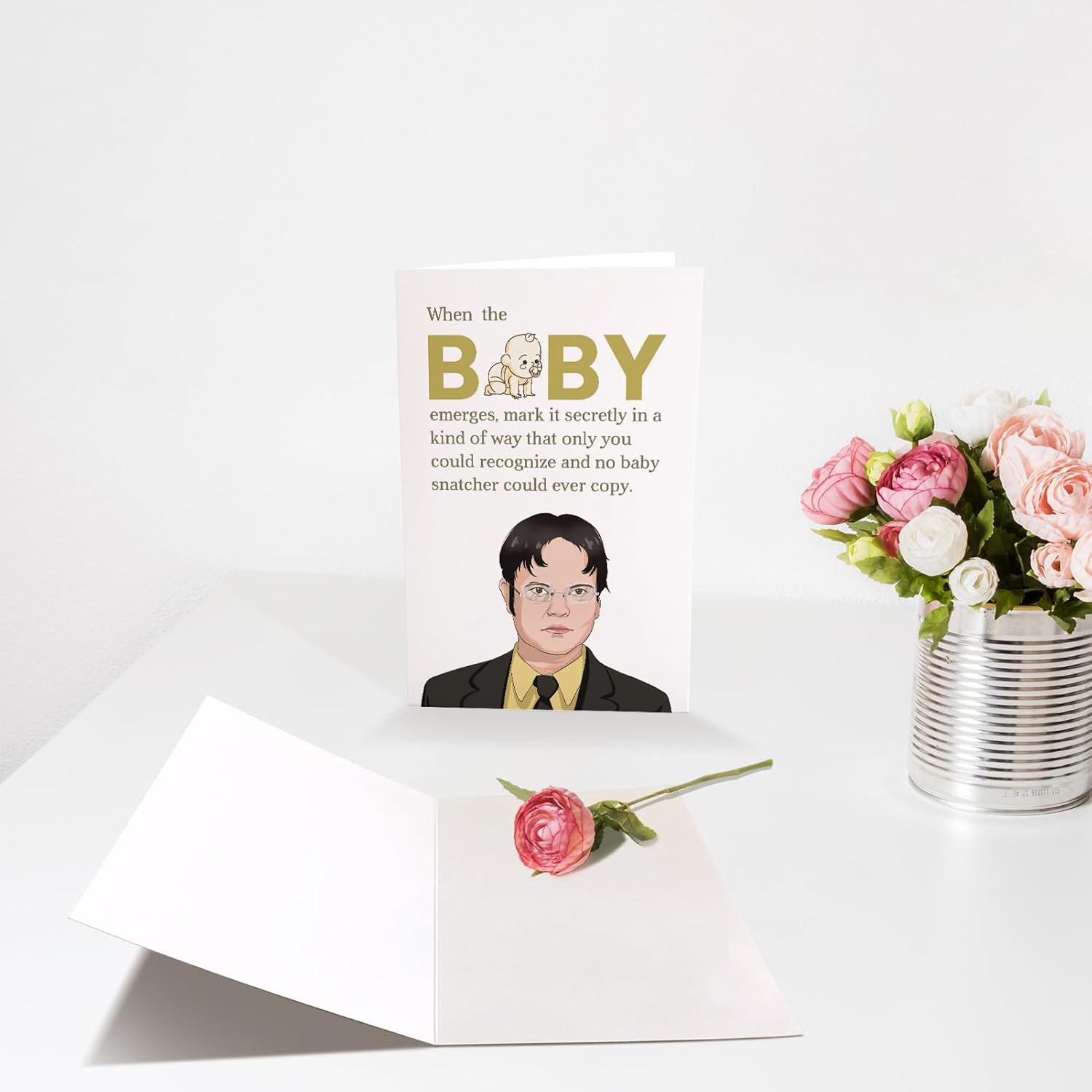 Divertida tarjeta de bebé de The Office, Dwight Schrute Baby Shower para niño y niña, tarjeta de felicitación para nuevos padres, marca el nuevo bebé