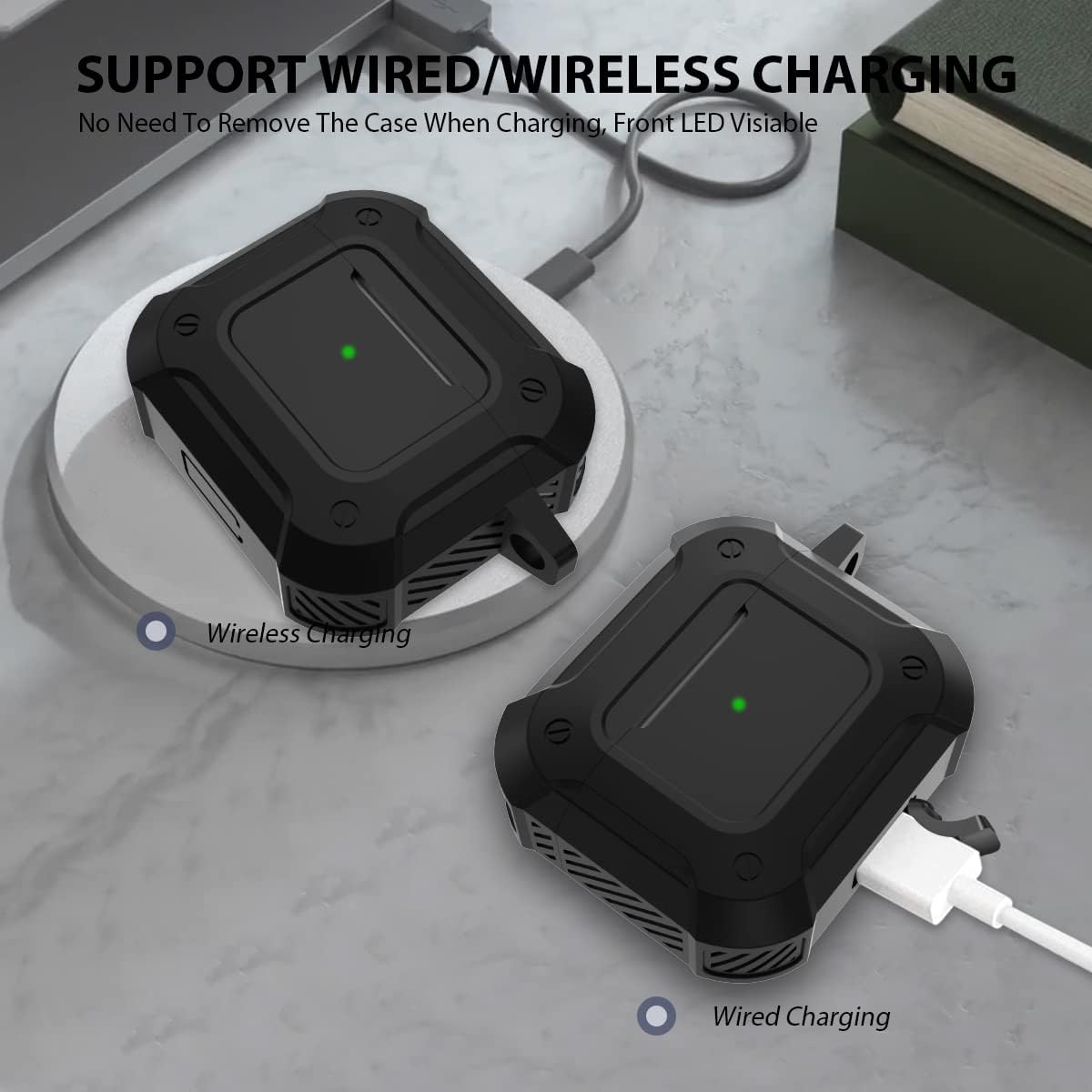 Armor – Funda para Airpods de 3 generación con llavero, de silicona resistente a prueba de golpes, funda protectora para Airpods de 3 generación LED
